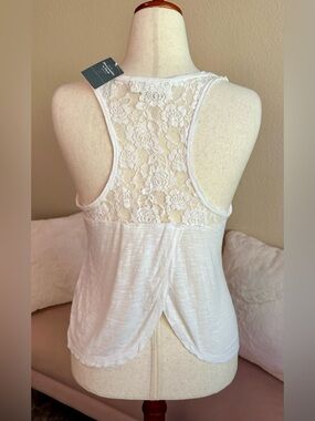 NWT Abercrombie & Fitch Y2K Tank Top White Top Partial Lace Womens L Cottagecore